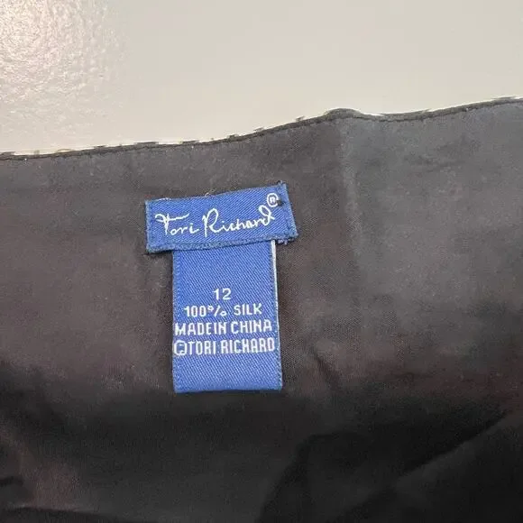 Tori Richard Women's Spaghetti Strap Blouse Cream Black Brown 100% Silk Sz 12 - Picture 4 of 8